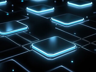 Fototapete - Futuristic neon light patterns on a dark background creating a digital atmosphere.