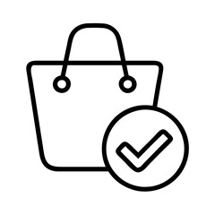 Poster - Shopping bag with check mark icon for online order confirmation and purchase success symbol