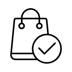 Poster - Shopping bag with check mark vector icon for online store purchase confirmation and success