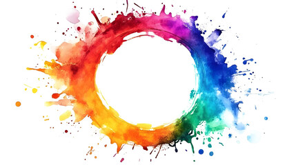 Poster - Abstract colorful rainbow color painting illustration - Circular circle frame made of watercolor splashes, isolated on white background (Generative Ai)