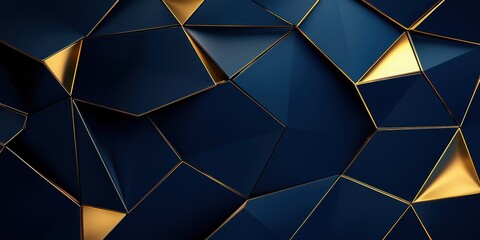 Poster - Abstract geometric shapes with a blend of deep blue and gold hues.