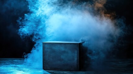 Canvas Print - Dark studio scene, smoky display platform