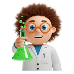 Wall Mural - curious scientist character holding green solution in laboratory experiment scene