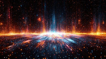Poster - abstract cosmic landscape: a digital universe of glowing particles and radiant energy