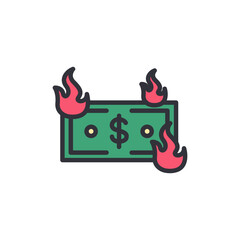 Wall Mural - Burning money colored icons, minimalist vector illustration ,simple transparent graphic element .Isolated on white background