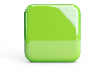 Poster - A close up of a single green rounded square object on a white background with a glossy smooth surface