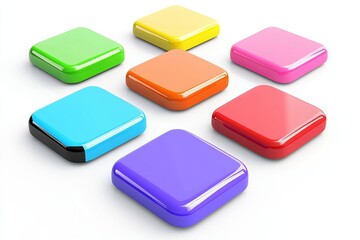 Poster - Seven colorful square shapes arranged in a circle on a white surface creating a vibrant display of colors
