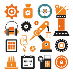 Poster - Industry, Automation, Technology: Vector Icons on a White Background