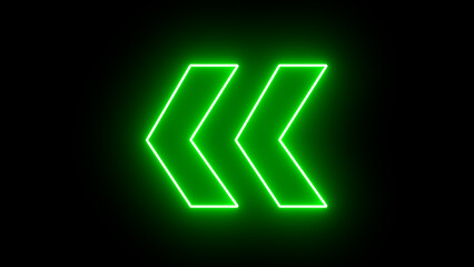 Poster - Glowing neon green arrow left direction icon. Abstract neon flashing light back arrow loading. Seamless loop
