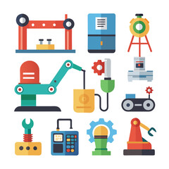Poster - Colorful Flat Vector Industrial Automation and Robotics Set