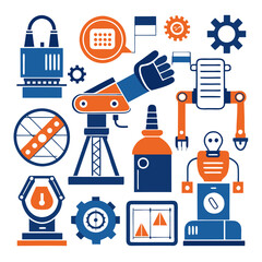Poster - Industrial Automation Icon Set with Robotics, Gears, and Controls