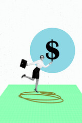 Aufkleber - Poster mockup collage of person on white green background with round dollars sign