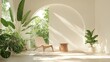 © xbzz - Sunlit interior design with tropical plants, modern chair, and elegant architecture, perfect for relaxation and wellness.