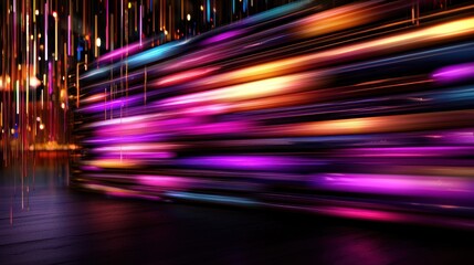 Wall Mural - Dynamic, vibrant, multicolored light streaks in an interior space with a reflective floor