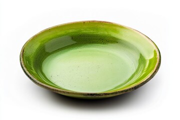 Poster - A glossy light green ceramic dish with a dark brown rim on a white background in a studio setting