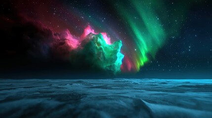 Wall Mural - Cosmic aurora over alien ice plains