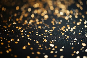 Poster - Abstract background with golden bokeh lights scattered on a dark surface creating a festive mood