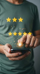 Wall Mural - five-star mobile review: boost your rating! customer feedback, online reputation, satisfaction, and 