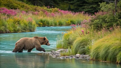 brown bear in the lake