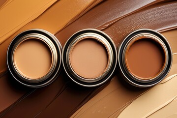 Poster - Overhead arrangement showcases four paint cans on a brown and beige surface highlighting earthy minimalist aesthetics that radiate warmth and simplicity.
