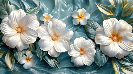 Poster - A captivating ornamental scroll design features delicate floral motifs set against a vibrant green backdrop showcasing intricate details that celebrate nature's elegance and beauty.