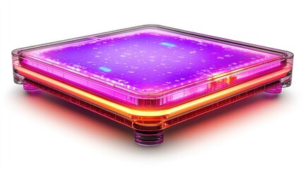 Poster - Illuminated  Transparent  Tech Gadget, Futuristic Design,  RGB Lighting, Square Shape,  Modern Device