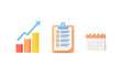 © vision code - Illustration of a bar graph with an arrow, a checklist, and a calendar on a black background