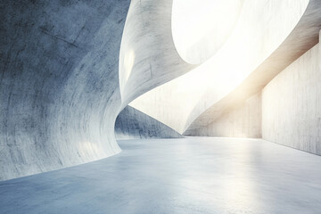 Poster - Abstract Futuristic Minimalist Architecture with Curved Concrete Structures and Soft Light, Generative AI