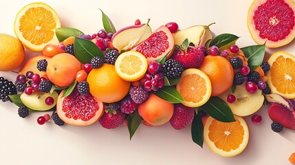 Poster - A vibrant arrangement of fresh fruits featuring oranges, berries, and apples showcasing healthy eating and nature's bounty : Generative AI