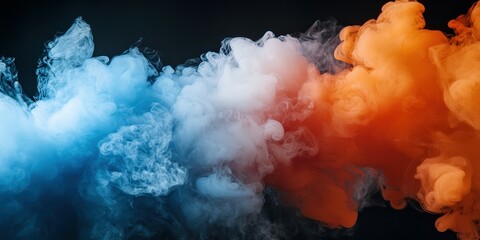 Poster - Swirling vibrant blue and orange smoke on a dark background.