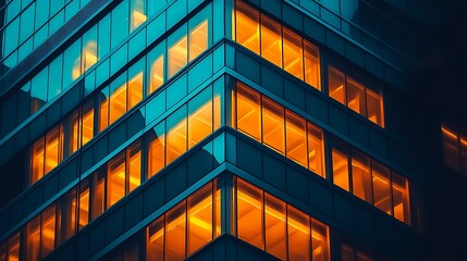 Poster - Illuminated building facade with glowing windows depicting modern architecture and urban design : Generative AI