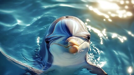 Poster - Playful Dolphin Swimming in Crystal Clear Blue Water Under Bright Sunlight : Generative AI