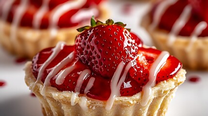 Aufkleber - Delicious strawberry tart decorated with glossy glaze and fresh strawberries making it irresistible for dessert lovers : Generative AI