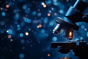 Fototapete - Close up view of a microscope lens highlighting scientific research in a bokeh background with vibrant colors : Generative AI