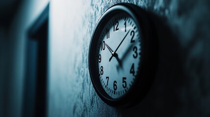 Poster - Classic wall clock showing time in a dimly lit corridor with a mysterious atmosphere : Generative AI