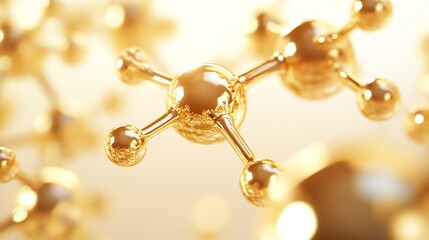 Poster - Detailed golden molecular structure showcasing science beauty and elegance in a bright background : Generative AI