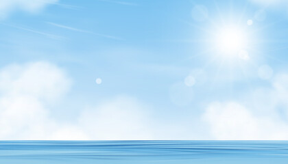 Wall Mural - sky, cloud and bright sun light on clear blue background,summer sky over sea beach,vector cartoon ho