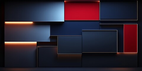 Fototapete - Abstract colorful wall design featuring geometric shapes illuminated with ambient light : Generative AI