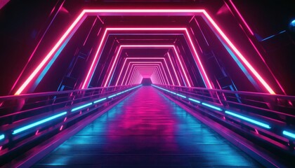 Poster - Neon Infusion: A captivating perspective of an endless corridor with vibrant lights