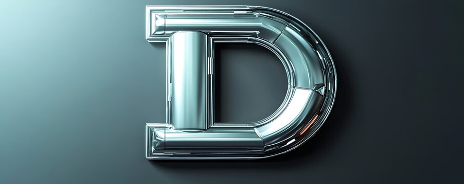 A futuristic background featuring the letter D in sharp metallic gray and silver tones