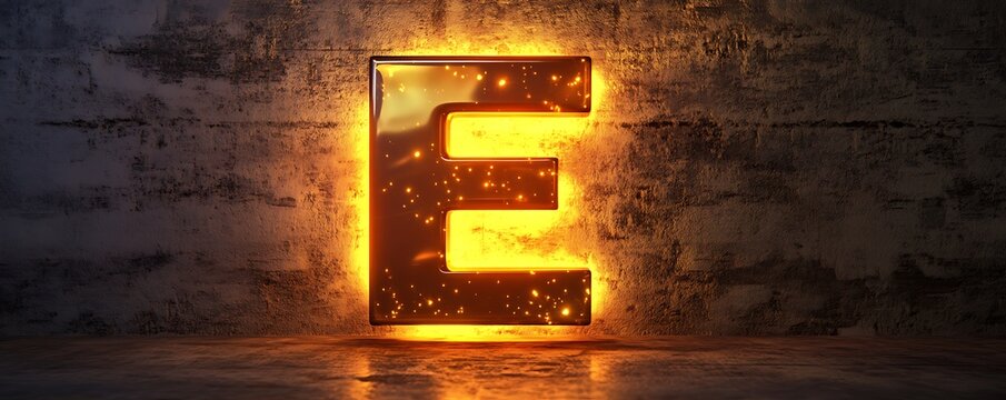 A glowing background with the letter E shining in warm amber hues over a textured surface