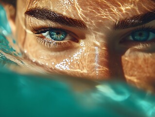 Aufkleber - Intriguing Underwater Close Up of a Female Eye Capturing Light and Reflections : Generative AI