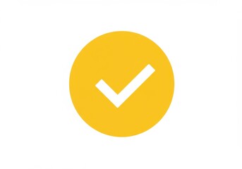 Poster - A yellow circle with a white check mark inside on a plain white background in a simple graphic design