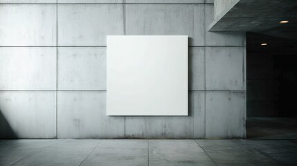 Poster - A minimalist interior featuring a blank white canvas on a concrete wall, emphasizing modern design and artistic potential, Modern Minimalist Architecture.