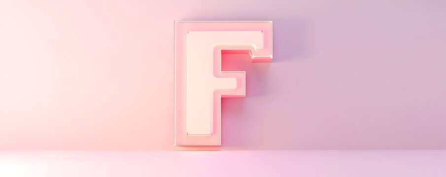 A soft pastel background highlighting the letter F in pale pink with subtle lighting