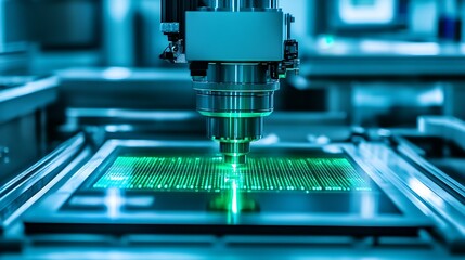 Aufkleber - Intricate laser cutting process on a printed circuit board in a high-tech environment : Generative AI