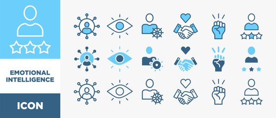 Poster - EMOTIONAL INTELLIGENCE icon set with various styles and colors social skills, self-awareness, self-regulation, empathy and motivation