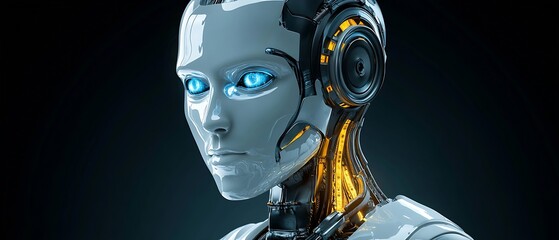 Fototapete - Advanced humanoid robot with bright glowing features and sleek design enhances the concept of artificial intelligence : Generative AI