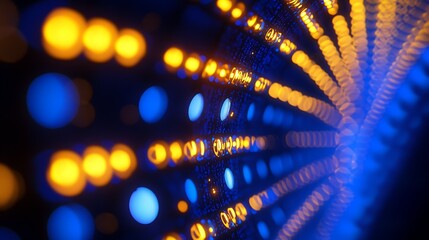 Fototapete - Magnificent close-up of colorful light patterns showcasing vibrant blue and orange hues in a dynamic display : Generative AI