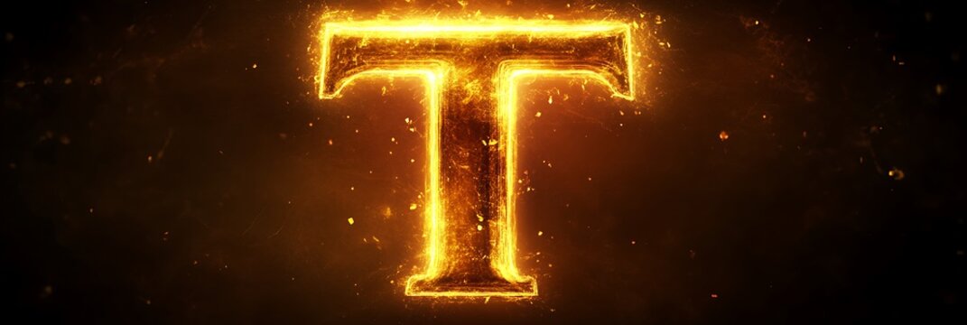 a  vibrant  background letter t bright  white  surrounded by soft firey orange theme 